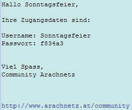 Registrieren von Userprofil und Zugangsdaten