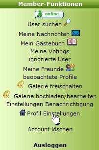Profildaten &auml;ndern / Account l&ouml;schen