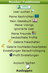 Profildaten &auml;ndern / Account l&ouml;schen